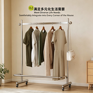 Minimalist Rolling Garment <b>Rack</b> With Wooden Storage Box Stainless Steel <b>Clothes</b> Rail Mobile Clothing Stand For Retail Display - Product Image 3