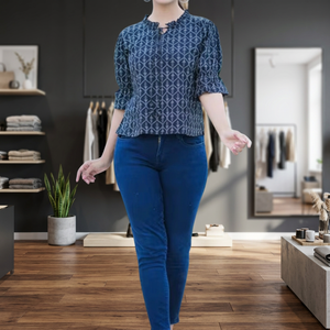 Ensemble pour femmes de qualité supérieure, décontracté, couleur noire, imprimé floral Jamdani, 100% coton respirant, longueur cheville, coupe régulière - Product Image 3