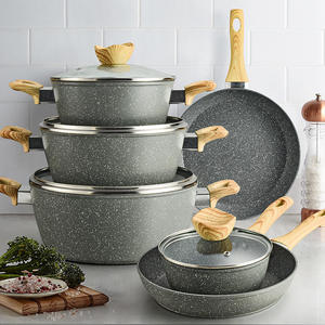 Juego de ollas antiadherentes para cocina, 12 Uds., olla para sopa, olla para leche, sartén, juego de utensilios de cocina de aluminio fundido a presión de granito con tapa de vidrio - Product Image 2