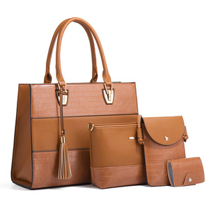 Conjunto de 4 Bolsos y Carteras de Mujer de Piel Sintética con Patrón Geométrico Moderno y a la Moda, Duraderos y Ligeros - Product Image 1