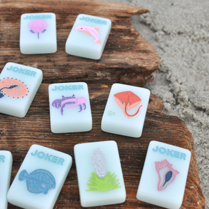 Jeu de Mahjong américain inspiré de la côte sud, avec tuiles Barrier Island – 160 tuiles en acrylique, peintes à la main et gravées, blanches - Product Image 3
