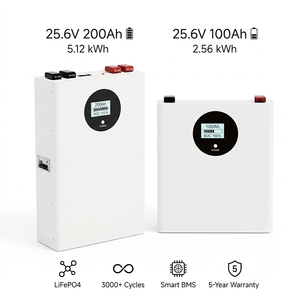 แบตเตอรี่ลิเธียมไอรอนฟอสเฟต (LiFePO4) แรงดันต่ำ 25.6V ความจุ 100Ah 200Ah แบบติดผนัง สำหรับระบบโซลาร์เซลล์บ้าน - Product Image 2