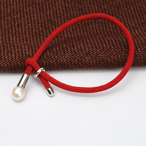 S925 Silver <b>Black</b> <b>Rope</b> Red <b>Rope</b> Bracelet Women's Simple DIY Hand Accessories Semi Finished Pearl Jewelry Stand Included - Product Image 3