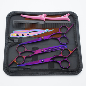 กรรไกรตัดผมสแตนเลสกรรไกรตัดผมมืออาชีพสีดำมีดโกนบางกรรไกรเพิ่มถุง - Product Image 3