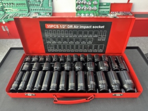 Jeu de douilles à chocs robustes de 35 pièces, entraînement 1/2 pouce, douilles profondes métriques 8-32 mm, coffret portable |   Pour la réparation de camions, de camping-cars et d'automobiles - Product Image 1