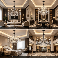 Lustre en cristal noir mat à 8 lumières, luminaire suspendu en cristal perlé en forme de goutte d'eau pour salle à manger, salon, villa