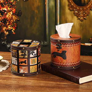Mystic Arts Wooden Round Tissue <b>Box</b> 4230C Desktop Storage Living Room Bathroom Home Decor - Product Image 1