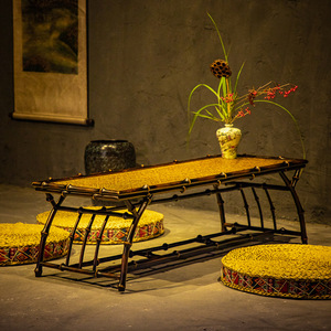 Handmade <b>Bamboo</b> Coffee <b>Table</b> With Mat Top Guizhou Origin ZYL18 Flower Color Antique Style - Product Image 1
