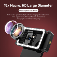 5X LED Magnifying Lamp / Mirror for HD 15X Glass Macro Lens with LED Fill Light Manual Focus for Mobile Phone Photography