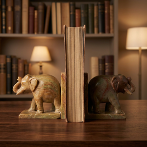Porte-livres en pierre savonneuse en forme d'éléphants - Product Image 4