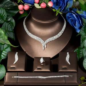 ชุดเครื่องประดับดีไซน์หรูหรา2024อารมณ์ใหม่สร้อยคอเพชรสังเคราะห์เซอร์โคเนียต่างหู S-47ของขวัญงานแต่งงานงานเลี้ยง - Product Image 2