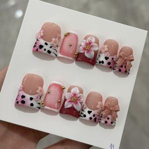 Bestseller Handgefertigte Entenschnabel-förmige Aufstecknägel 10 Stück Wiederverwendbare ABS Künstliche Nägel für Kinder Vollständige Abdeckung Design Quadratisches Muster Modell - Product Image 4