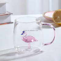 Taza de Agua de Vidrio de Borosilicato Transparente Resistente al Calor con Asa de Animal de Dibujos Animados en 3D, Varios Estilos, Regalo Promocional, Venta al por Mayor