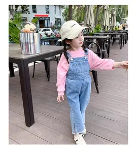 2024 New Design Little Baby Girl Suspender Pant Korean Design Denim Pant With Bow Clothing 1820