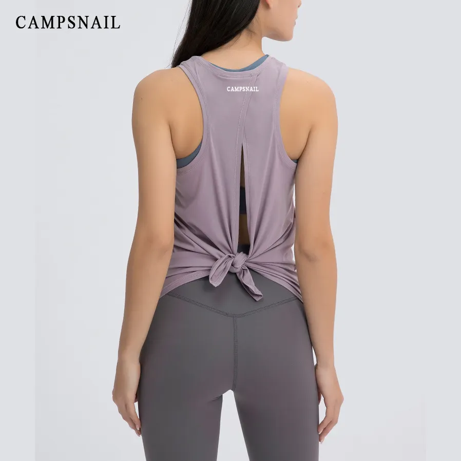 CAMPSNAIL Débardeurs d'entraînement pour femmes Nylon Tie Back Chemises sans manches Yoga Athletic Open Back Sport Gym Tops