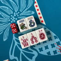 Tuiles de Mahjong américaines en acrylique Seabird gravées avec des motifs grue, poisson, soleil et dragon, ensemble de jeu de Mahjong vintage