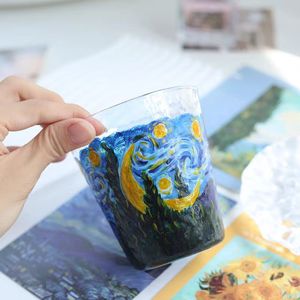 La linea di tazza da tè <span class=keywords><strong>in</strong></span> stile notte stellata di Van Gogh di lusso dipinta a mano su <span class=keywords><strong>vetro</strong></span> ecologico viene fornita con una scatola regalo colorata - Product Image 1