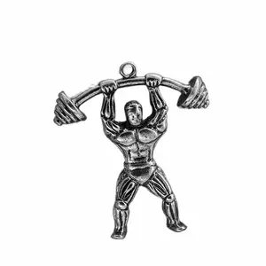 New Arrival Antique Silver Plated Metal Designer Pendants Strong Muscle Man Gym Weight Lifting Fitness Gift Pendants Charms