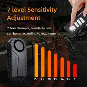 Fabricante del producto 7 nivel de sensibilidad Ajuste bicicleta alarma IP65 impermeable y a prueba de polvo bicicleta alarma antirrobo