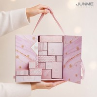 Boîtes rigides personnalisées pour Noël, laminées, pour cosmétiques, boîte vide, emballage, compte à rebours, boîte surprise rose, calendrier de l'avent