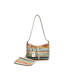 2025 borsa Tote di fascia alta modello antifurto con chiusura a cerniera con rivestimento in poliestere intrecciato a forma di paglia portabile con imbracatura - Product Image 3