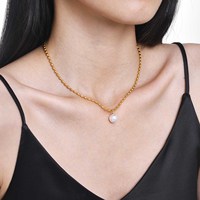 Collier ras du cou tendance en acier inoxydable 316L plaqué or PVD 18 carats avec pendentif perle d'eau douce pour femme, vente en gros personnalisée