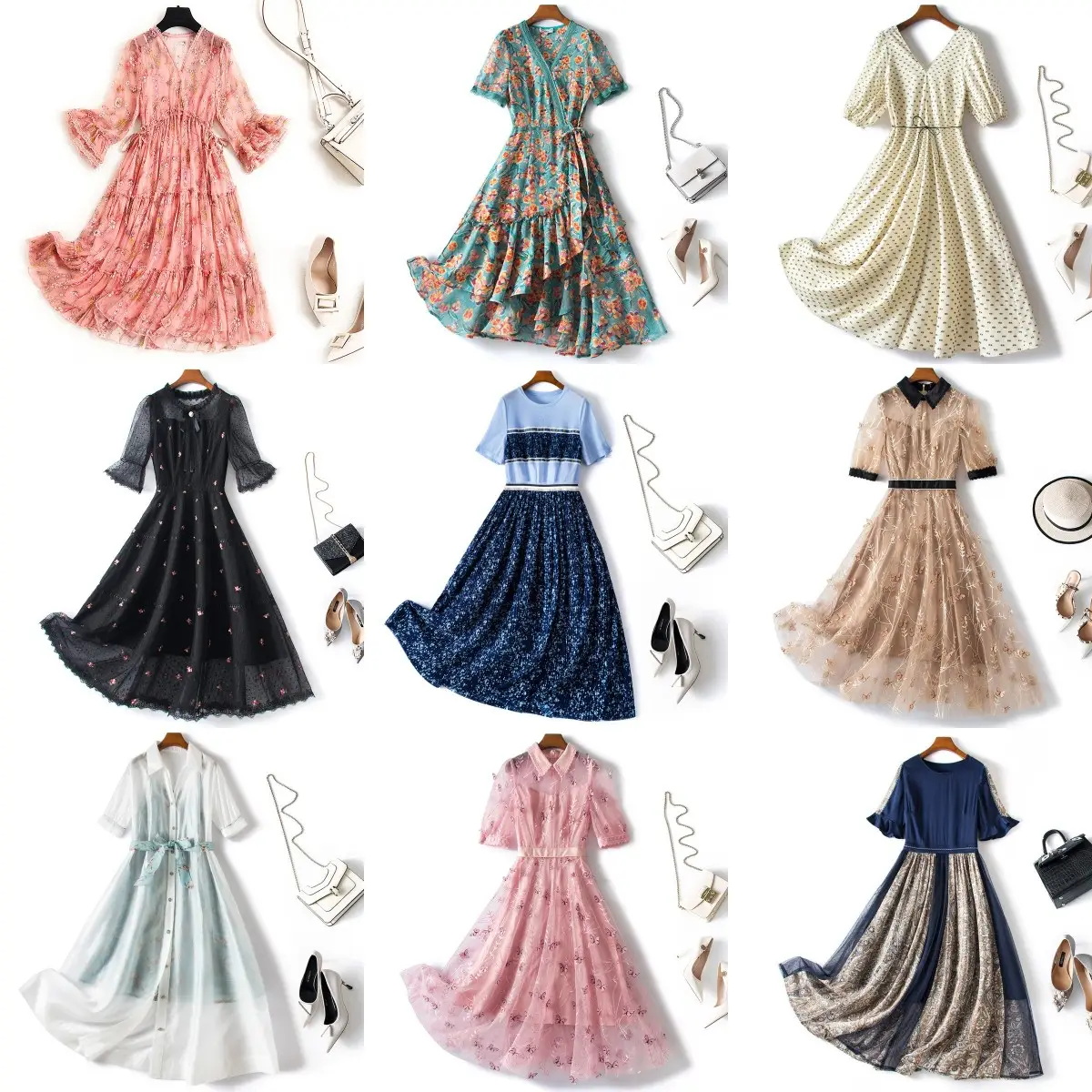 2022 new mixed big bag ladies short blouse floral lace cotton dress casual women's clothing wholesale