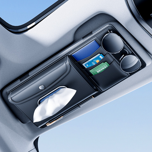 منظم سيارة جلدي متعدد الجيوب منظم عالمي للسيارة واقي شمس مع حامل نظارات شمسية صندوق مناديل - Product Image 1