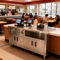 Îlot central de cuisine personnalisé, équipement de cuisine commercial, table de travail en acier inoxydable avec distributeur de gobelets et rangement