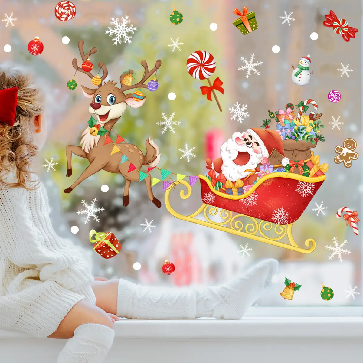 Оптовая продажа рождественские наклейки окна ПВХ съемные милые Мультяшные декоративные рождественские окна стикер