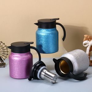 Titanium Coated Insulated Teapot Large Capacity Tea Water Separator Gift Use With Lid Silver Blue Rose Red White Colors - Product Image 1