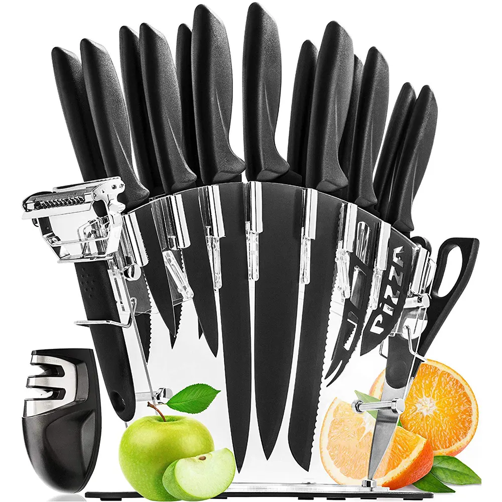 Yeni tasarım 17 adet yüksek kaliteli karbon paslanmaz çelik mutfak bıçağı seti kalemtıraş bıçak bloğu ile Set