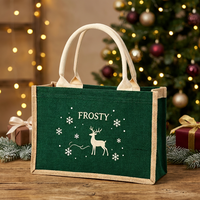 Sac fourre-tout en toile de jute naturelle écologique, imprimé rennes givrés pour les fêtes d'hiver, sac de courses réutilisable, logo personnalisé OEM