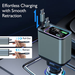 ที่ชาร์จในรถยนต์แบบเร็ว 4-in-1 กำลังไฟ 120W รุ่นใหม่ พร้อมสายชาร์จแบบยืดหดได้ รองรับ PD Charge และ QC3.0 สำหรับโทรศัพท์มือถือ แรงดันไฟฟ้า 12-24V ช่องชาร์จ 4-in-1 - Product Image 2