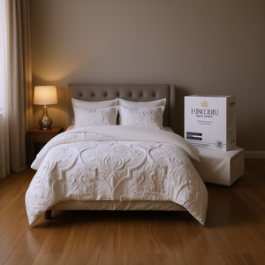 Ensemble de housse de couette en coton chenille damassé capitonné 3 pièces blanc classique pour la maison - Product Image 2