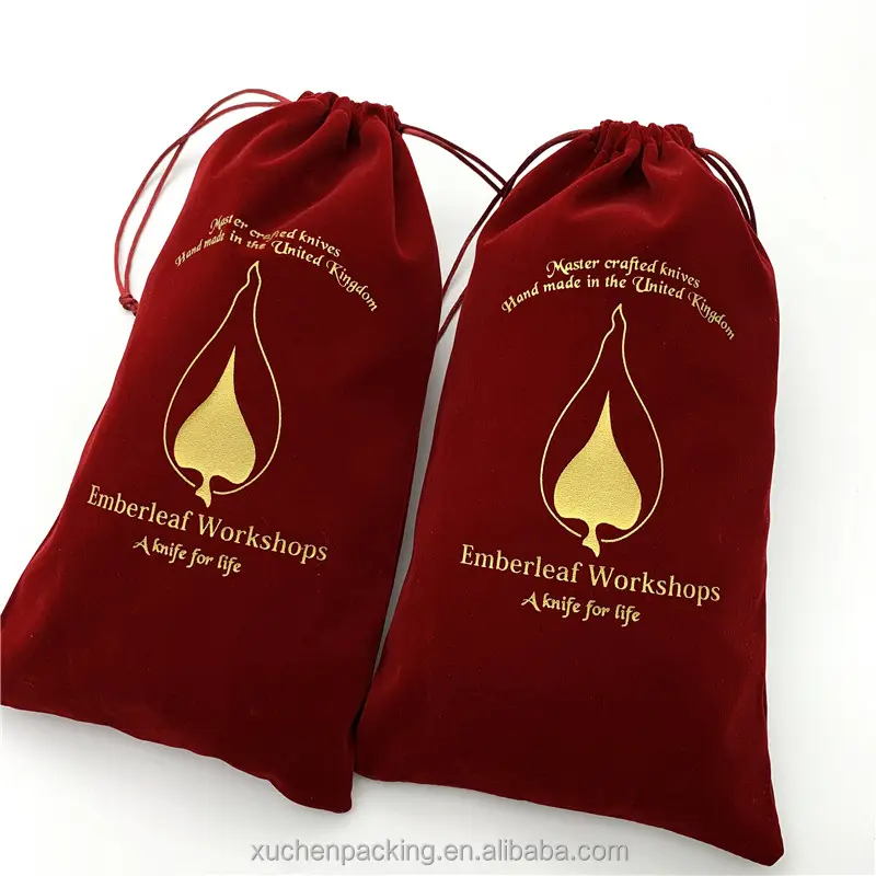 Роскошные бархатные сумки для инструментов для макияжа с золотым тиснением винно-красный бархатный мешок на шнурке для ножа