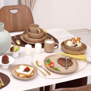 Super September Venta caliente Estilo nórdico redondo 20 piezas juegos de <span class=keywords><strong>vajilla</strong></span> de gres juego de plato y cuenco de cerámica beige mate moteado - Product Image 4