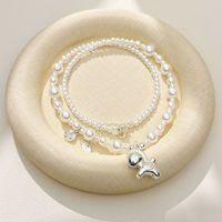Collier de perles simulées de tailles variées avec pendentif cheval de Troie en argent, bijoux tendance pour femme, vente en gros