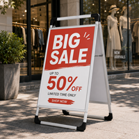 Panneau de signalisation portable en aluminium recyclable, vente en gros d'usine, avec barre de transport amovible pour promotion intérieure/extérieure
