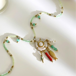 Collier en acier inoxydable vert perlé avec pendentif attrape-rêves et perle en forme de poisson, bijoux de plage méditerranéens inaltérables - Product Image 4