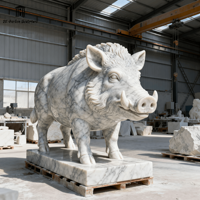 Sculpture de sanglier en marbre naturel sur mesure, grande taille, sculptée à la main, statue d'animal en pierre pour la décoration extérieure de jardin, manoir, paysage