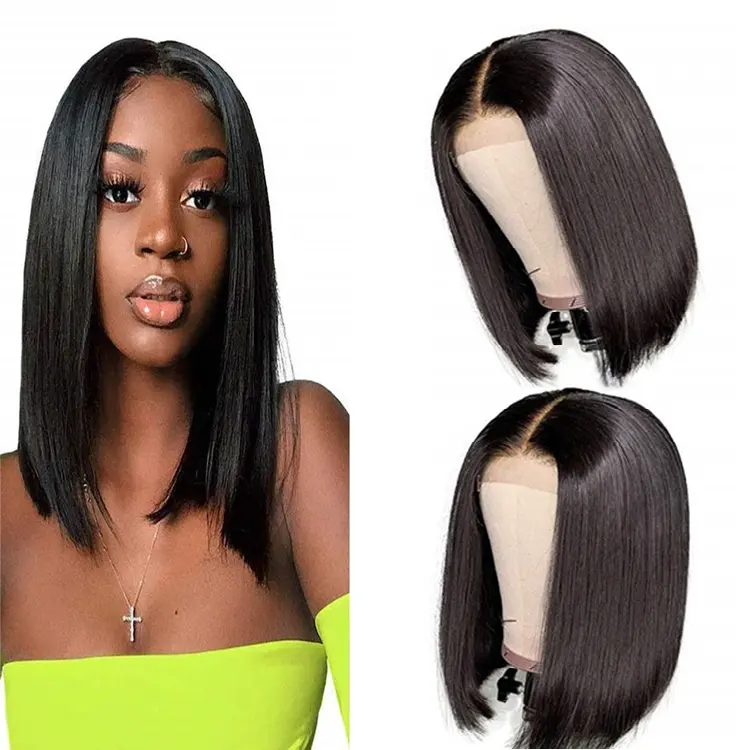 Diskon Besar Wig Bob Mink Wig Rambut Manusia Perawan Brasil, Wig Depan Renda Bob Brasil Virgin Paling Populer