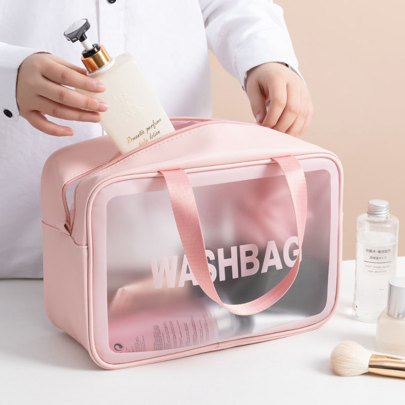 Biodegradable Custom Logo Travel Vinyl Waterproof Beach Zipper Cosmetic Bag TPU PVC Toilet Wash Bag
