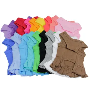 Classic Spring Summer Pet Clothes Cotton Blank Pleated Dress Plain Dog Clothes Dresses Pet Shirt Vest for Medium Small Dogs