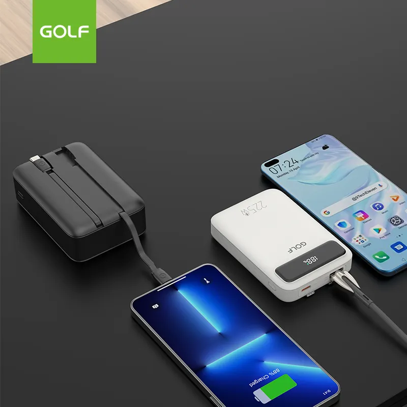 GOLF Mobile Phone Charger Powerbanks LCD Display Built In Cable Fast Charging Lithium Battery Case Portable 10000mAh Power Bank