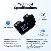 Sensor Fotoelektrik Baumer O300Y.GR-11175117 Refleksi Difus Penekanan Latar Belakang 30-300mm PNP untuk Mesin Pengemasan