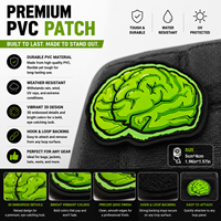 Patchs en PVC 3D en forme de cerveau personnalisés, badges en caoutchouc vert avec design auto-agrippant, patchs logo pour sacs à dos, chapeaux, vestes et accessoires streetwear