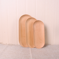 Plateau de service en bois massif de hêtre japonais, plateau à gâteau ovale sans peinture écologique pour les fêtes quantité minimale de commande 10 pièces