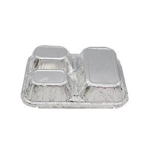 Disposable 4-Compartment Aluminum <strong>Foil</strong> <strong>Containers</strong> Divided Rectangular Takeout Food and Baking Tray Cover - Product Image 3