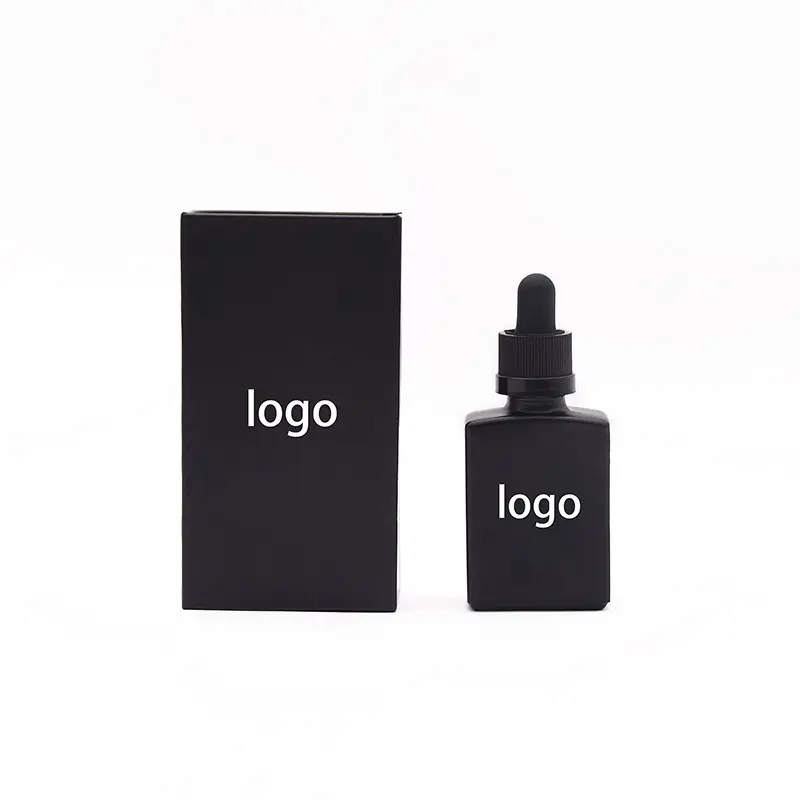 新しいフラットスクエア15ml30ml50mlホワイトブラッククリアフロストマットガラスドロッパーボトル香水エッセンシャルオイルボトルボックス付き